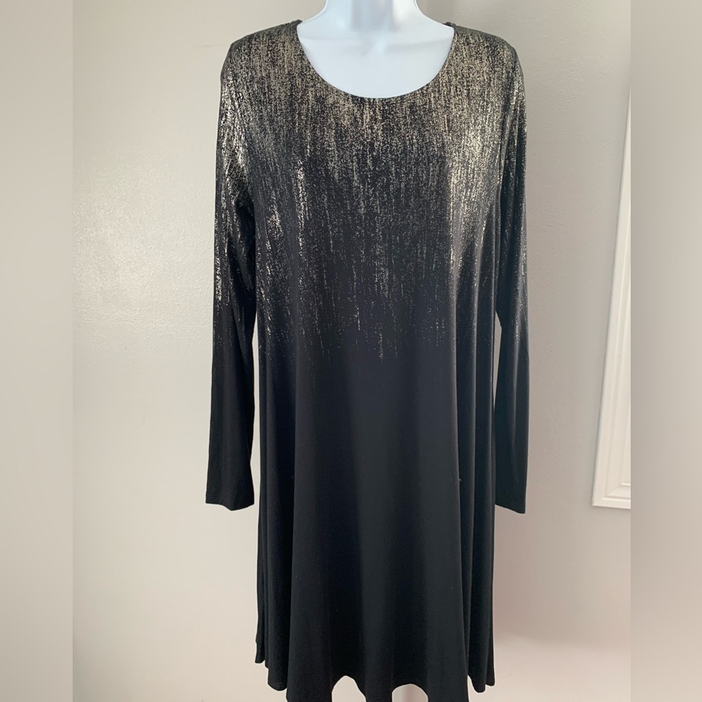 Karen Kane Elegant Black Dress with Metallic Highlights